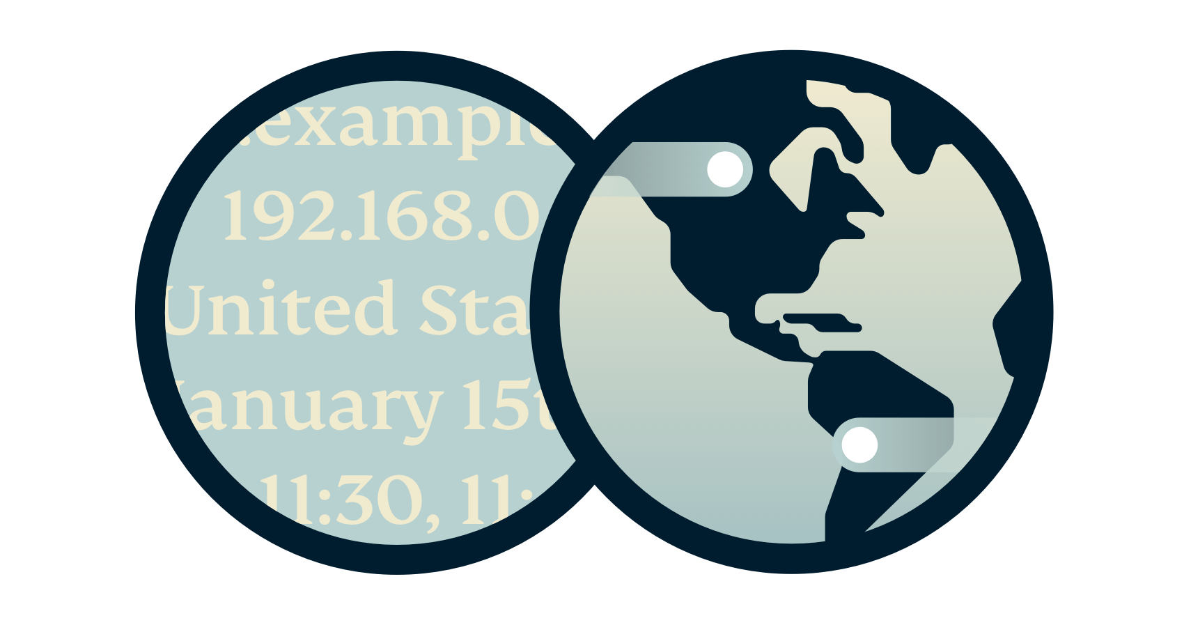 Globo ao lado de endereços IP e URLs.
