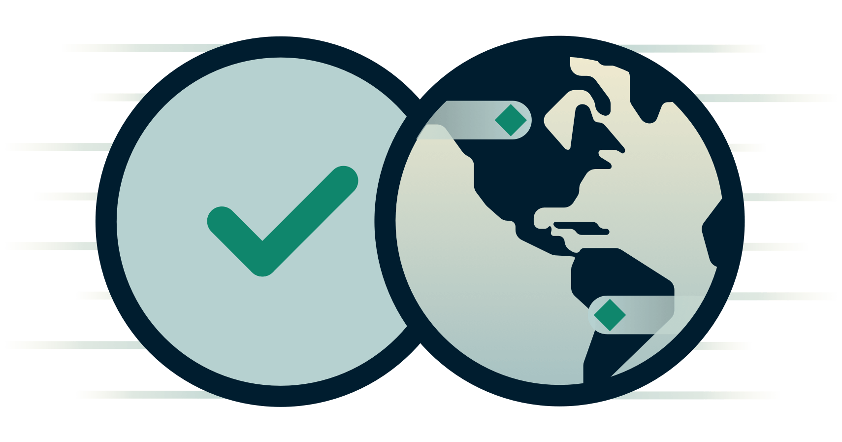 Globo ao lado de uma marca de verificação.