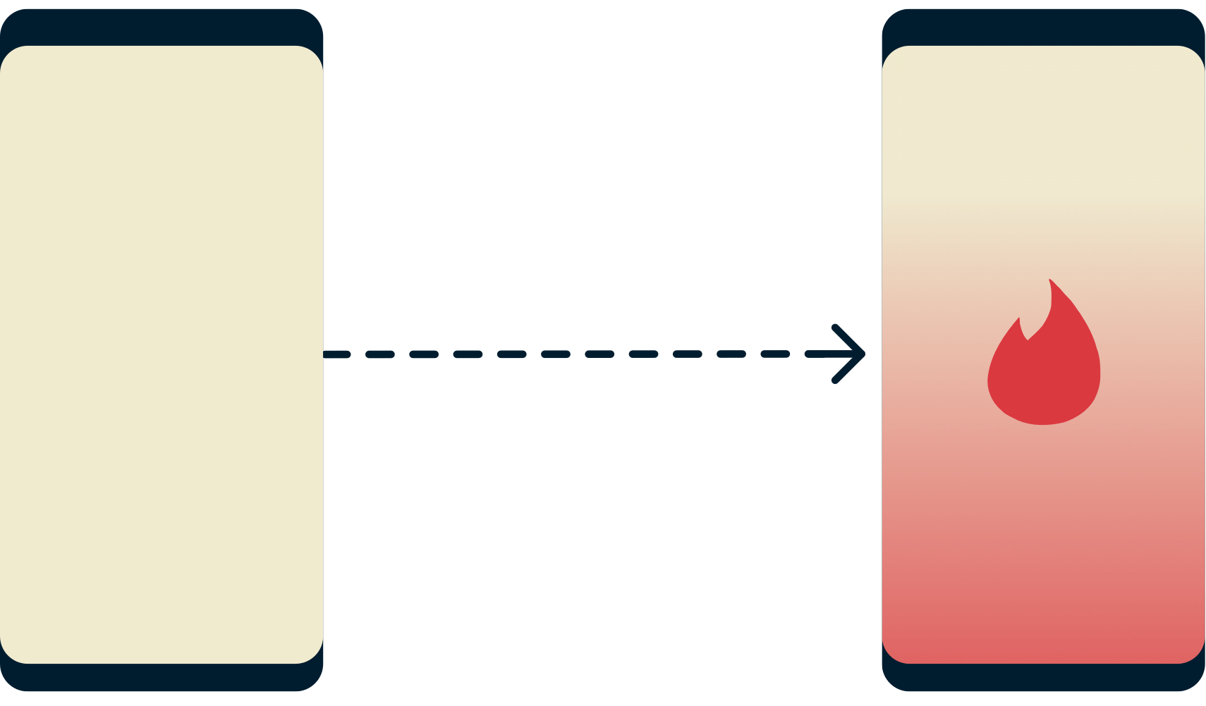 En telefon som inte kan komma åt Tinder och en som lyckas med Tinder.