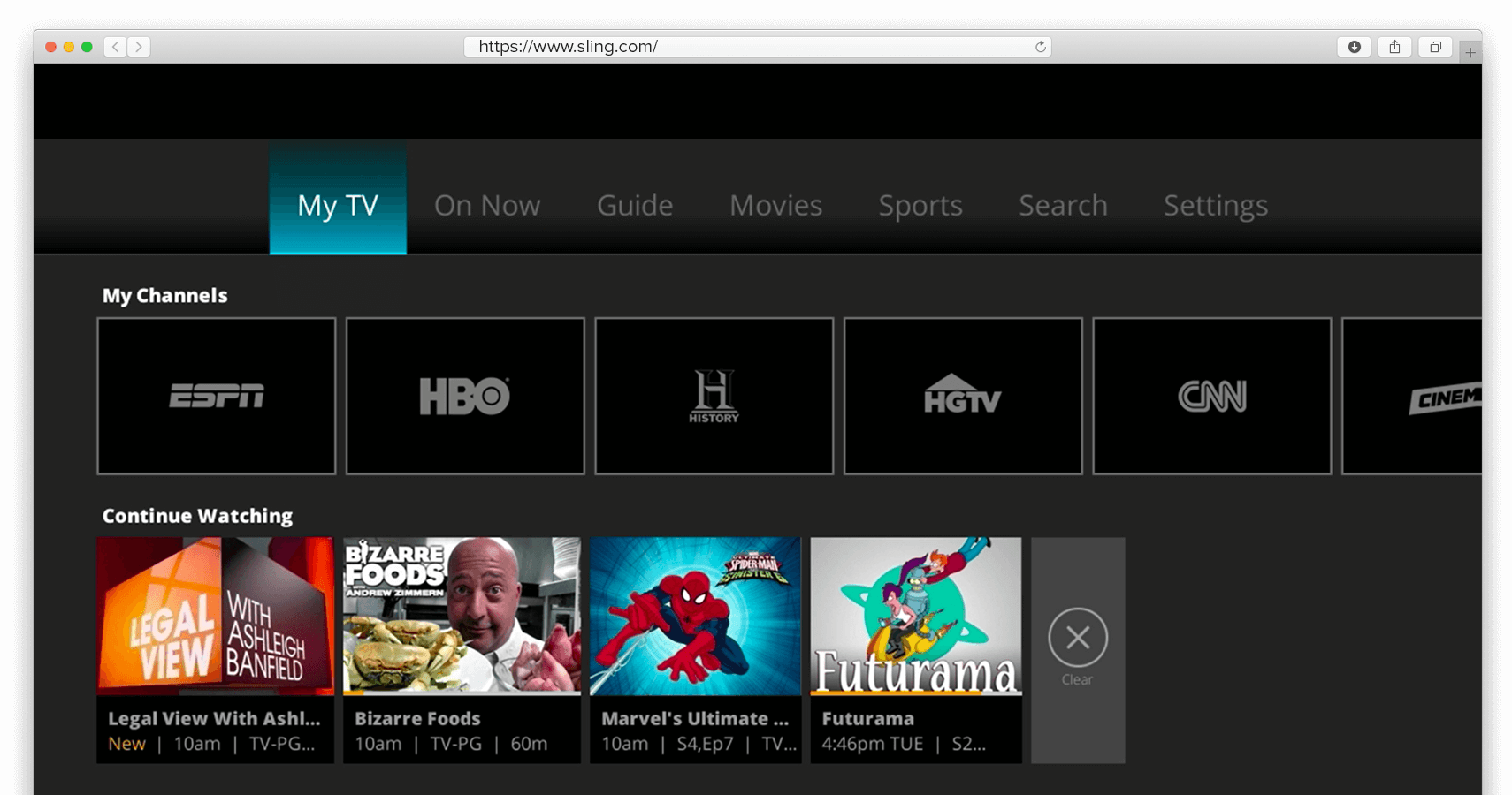 Screenshot er Sling TV's hjemmeside.